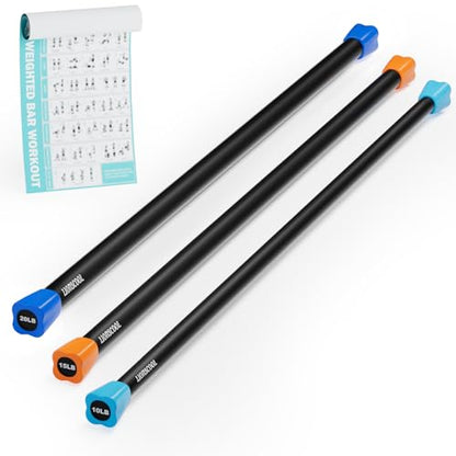 LIONSCOOL Workout Weighted Bar,Padded Exercise Weight Bar, Solid Steel Stretching weighted bar set for Body Sculpting, Physical Therapy,Body Toning - size: Set of 3 - 10LB, 15LB and 20LB