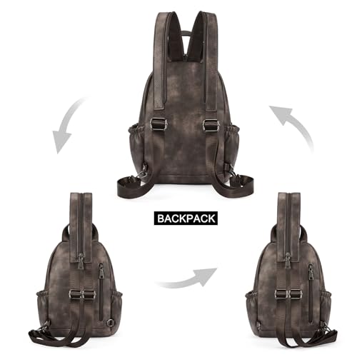 CLUCI Sling Bag for Women Leather Women's Backpack Small Convertible Backpack Purse Crossbody Bag for Travel - color: 0-6 Coffee