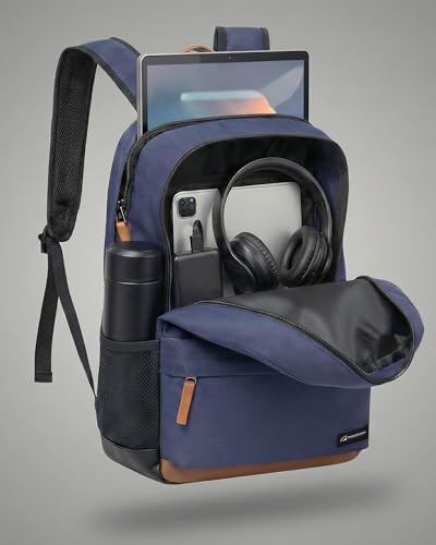 TRAILKICKER Classic Laptop Backpack with Padded 17 inch Laptop Sleeve, Multi Pocket Backpack, Casual Daypack Backpacks (Navy) - color: Navy