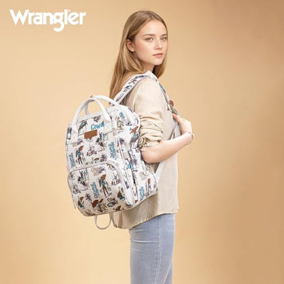 Montana West Wrangler Callie Diaper Bag Backpack with Stroller Straps Western Pattern Multifunction Baby Travel Bag WG2204-91102BG - color: Tt-beige