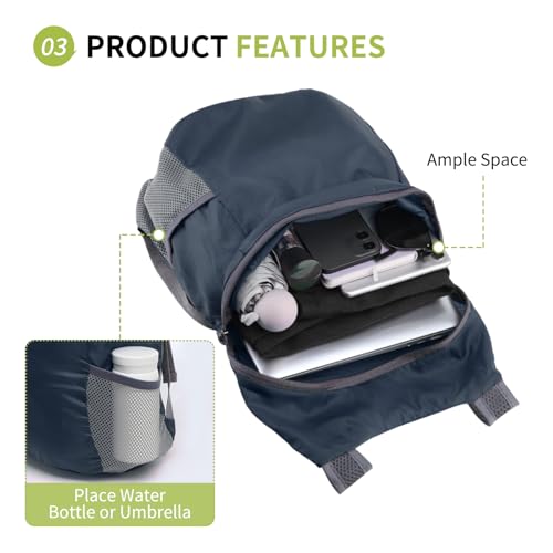20L Ultra Hiking-Daypack Lightweight Foldable Travel Packable Backpack for Camping Cycling Outdoor, Navy Blue - color: Navy Blue