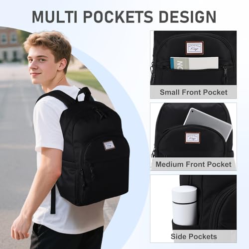 Kasqo School Backpack,Water Resistant Middle High School Bookbag for Teens Girls Boys School Bag Casual Women Men Daypack for Travel College Black - color: Black