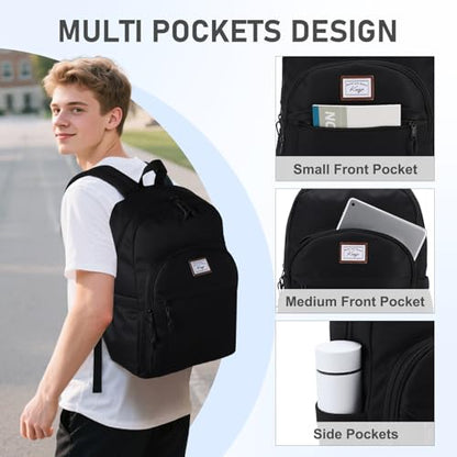 Kasqo School Backpack,Water Resistant Middle High School Bookbag for Teens Girls Boys School Bag Casual Women Men Daypack for Travel College Black - color: Black