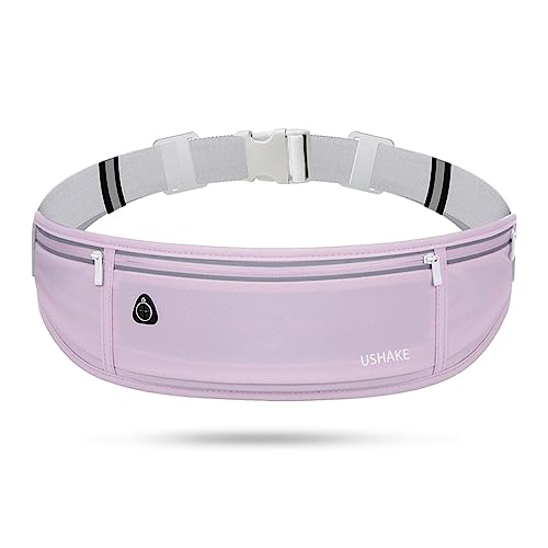 USHAKE Slim Running Belt, Workout Fanny Pack for Men Women,Exercise Waist Pack for Apple iPhone Holder, Runner Belt for Running Walking Cycling Camping Gym Light Purple - color: Light Purple