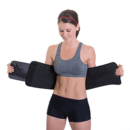 Fitru Waist Trimmer Sauna Ab Belt for Women & Men - Waist Trainer Stomach Wrap - color: Black, size: S: 9" X 34"