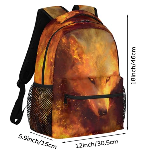 Wolf Kids Backpack for Girl Boy Waterproof Kids Back Pack | Animal Fire School Bookbag fit Women Men Lightweight Rucksack Casual Daypack Carry On Bag for Work Hiking Camping Gym Travel - color: Animal Wolf Fire