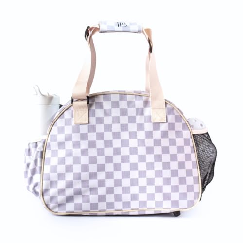 Pik’le’Ball Sport Premium Women's Pickleball Bag – Stylish and Versatile Sports Bag with Water Bottle Holder, Padded Paddle Pocket, and Spacious Design (fits 2+ Paddles!) - color: Checkered Chic Tan