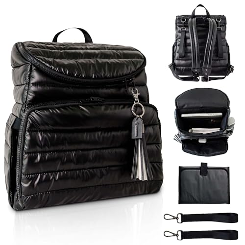 Citi Collective Gallery Diaper Bag Backpack - Casual Day-to-Day Backpack Fits 15" Laptop - Travel Bag with Multiple Compartments, Pockets, Portable Changing Pad, and Shoulder Strap-Black - color: Black
