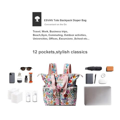 ESVAN Diaper Tote Bag Totepack Backpack 2 in 1 for Women Multifunctional Large Capacity with Insulated Pockets Travel | Multifunctional - color: A