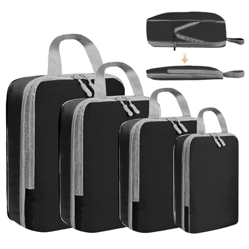 LANSKLBD 4/6/8 Set Packing Cubes for Suitcases Travel Luggage Packing Organizers,Travel Accessories Essentials Luggage Organizer with Shoe/Tioletry/Laundry Bag (Black, 4 set) - color: Black, size: 4 set