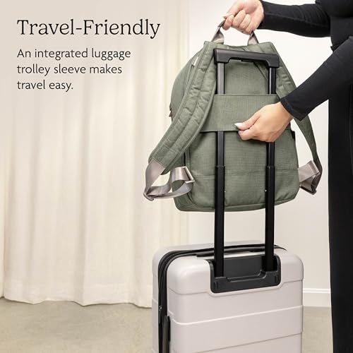 UPPAbaby Changing Backpack - Multiple Storage Compartments - Side Bottle + Laptop Pockets - Trolley Sleeve - Stroller Strap Attachment - Greyson - Charcoal Mélange| Saddle Leather - color: Greyson (Charcoal Mélange/Saddle Leather), style: Changing Backpac