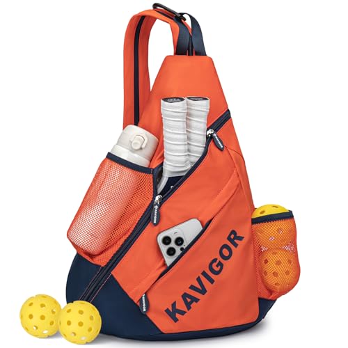 KAVIGOR Pickleball Sling Bag, Convertible Ultra-Light Backpack with Skin-Soft Fabric & Wet/Dry Pocket, Fits 4 Paddles + Gear - color: Vigor Orange