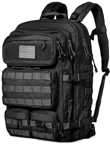 Falko Tactical Backpack for Men and Women 50L Backpack 2.4x Stronger Large Military Molle Rucksack, Bugout Backpack Outdoors - color: Black