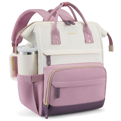 LOVEVOOK Laptop Backpack for Women, 15.6 Inch Work Business Backpacks Purse With Large Capacity - color: Pink-white-purple, size: 15.6 INCH