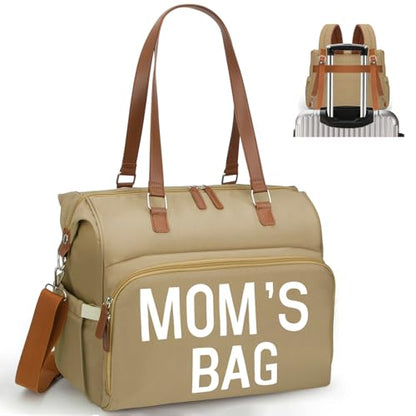 Mom‘s Diaper Bag 4 in 1 Diaper Baby Tote, Hospital Bag for Labor & Delivery, Large Waterproof Baby Travel Weekender with 3 Insulated Pockets, Khaki - color: Khaki M