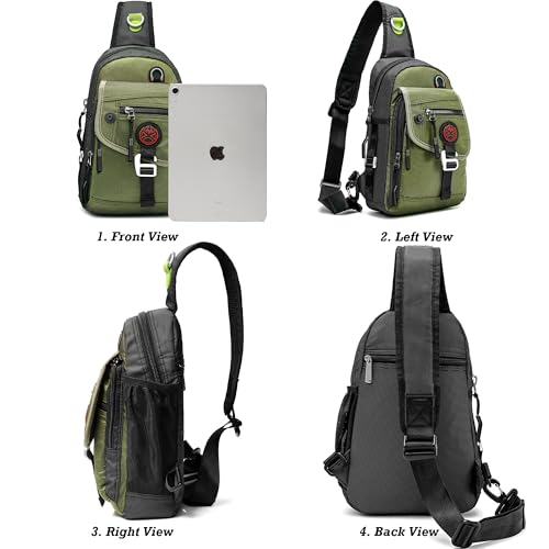 NICGID Sling Bag Chest Shoulder Backpack Crossbody Bags for Tablet Laptop Outdoor Hiking Men Women - color: Army Green-2629