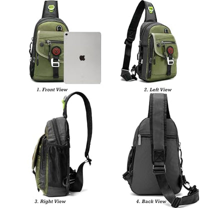NICGID Sling Bag Chest Shoulder Backpack Crossbody Bags for Tablet Laptop Outdoor Hiking Men Women - color: Army Green-2629