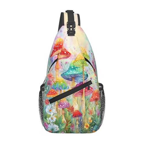 Horse Sling Bag Crossbody Backpack Lightweight Chest Bag Casual Travel Daypack For Work Daily Commute And Short Trips - color: Bright Colorful Mushrooms