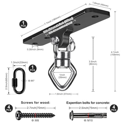 BeneLabel Ceiling Mount Swing Hanger with Bearing 900 LB Capacity Heavy Bag Hanger Stainless Steel Hanging Chair Mount 360° Swing Hardware for Aerial Silks, Punching Bag, Gymnast Ring - color: 1pack-4 Holes Black Base Swing Hanger