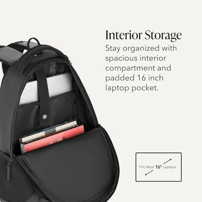 SWISSGEAR Cecil Laptop Backpack, Fits Most 16-Inch Laptops, Three-Compartment Design, Airflow Back Panel, Black, 27.3L, 18-Inch - color: Black Hex