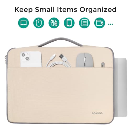 DOMISO 14 inch Laptop Case Sleeve Protective Cover Compatible with 15 inch MacBook Air M4 M3 M2,MacBook Pro,14-15 inch HP Dell ASUS Lenovo Chromebook,Waterproof Computer Cases Bag with Handle,Beige - color: Beige, size: 14" Laptop/15" for mac book