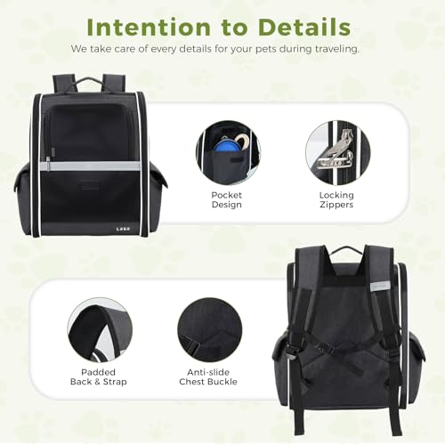 Lekereise Dog Carrier Backpack for Small Medium Large Dogs Cats up to 25 lbs, Breathable Pet Backpack Carrier with 3 Entrances, Collapsible Cat Backpack Carrier, Travel Hiking Puppy Backpack - color: Black, size: 14.2"L x 11.8"W x 16.9"H