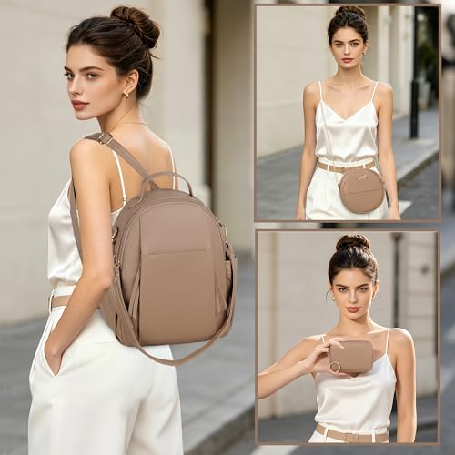 Small Backpack for Women Designer Leather Mini Backpack Purse Ladies Fashion Roomy Shoulder Handbag (Khaki-3) - color: Khaki-3