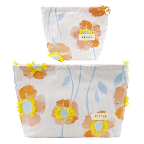 getgto 2 Pcs Makeup Bags, Large Cosmetic Bag Travel Toiletry Bag Organizer for Women, Embroidery Craft, Floral Makeup Bag Small Cosmetic Pouch Purse with Zipper Gifts for Girls Teen - color: A colorful flowers