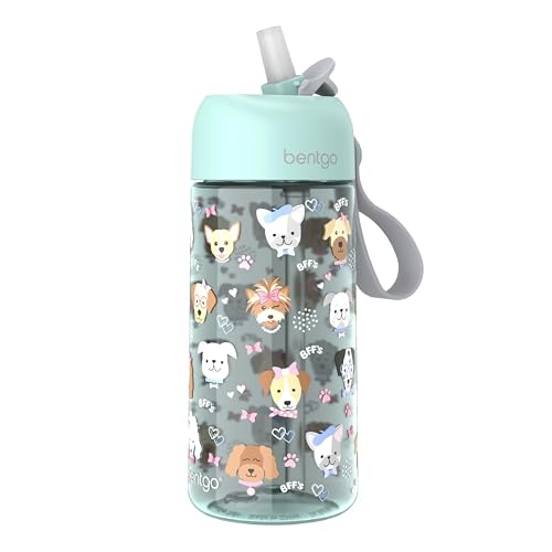 Bentgo Kids Water Bottle - Leak-Proof, Durable Tritan PFAS- & BPA-Free 15 fl oz, Kids/Toddlers Ages 3+ for School & Sports; Bite & Sip Spout, Carrying Handle, Dishwasher Safe (Puppy Love) - color: Puppy Love