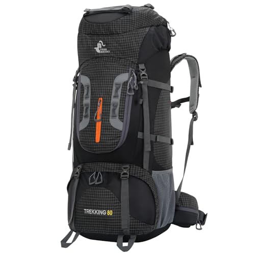 Bseash 80L Waterproof Hiking Camping Backpack with Rain Cover, Lightweight Outdoor Sport Travel Daypack for Climbing Touring (Black) - color: Black