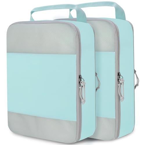 Extra Large Compression Packing Cubes, 2 Set Compression bags for Travel Packing Organizer, Expandable Compression Cubes for Travel, Blue Mesh - color: Mesh Blue, size: Extra Large