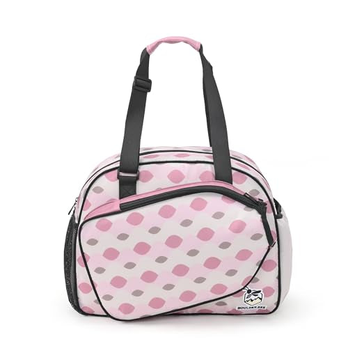 Boulder Bee Pickleball Bags, Premium Pickleball Tote Bag for Girls, Women’s Hand/Shoulder Gym Bag w Water Bottle Holder, with Pickleball Racquet/Paddle Holder - color: Pink Wave