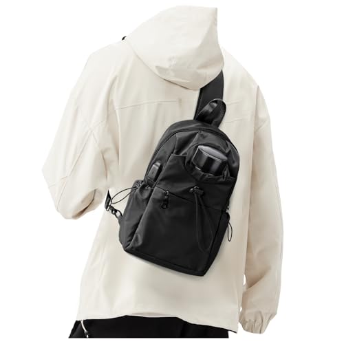 SEAFEW Black Sling Crossbody Bag for Men Women, Tactical Backpack Shoulder Daypack Mini Anti-Theft Cross Body Motorcycle Chest Bags, Small One Strap Fanny Back Pack for Casual Travel Hiking Sport Gym - color: Black