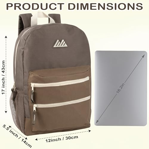 Summit Ridge Colorful Big Backpack for School Kids, Multi Pocket Backpack for Elementary, Middle School Girls, Boys with Padded Straps (Brown/Taupe) - color: Brown/Taupe