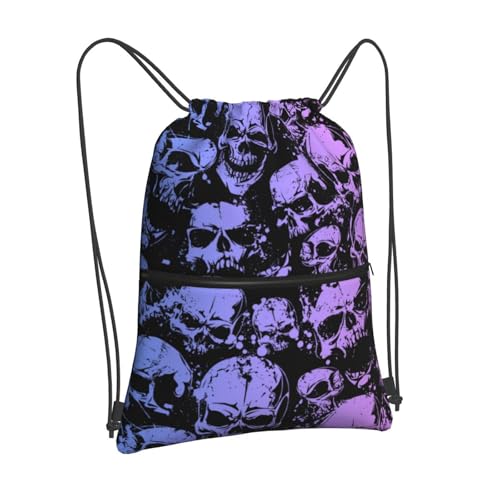Gothic Skull Drawstring Bag, Halloween Goth Gradient Skeleton Drawstring Backpack, Light Large Capacity Durable Sackpack String Bag, Waterproof Cinch Sackpack for Sport Gym Beach Shopping Yoga - color: Gradient Skull