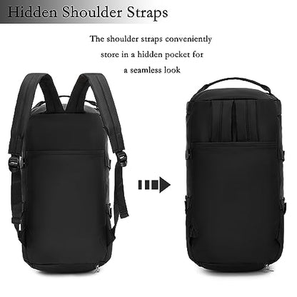 Gym Bag for Women,Waterproof Duffel Backpack Sports Duffle Bag with Shoes Compartment,Carry On Rucksack Daypack for Travel Yoga Camping (Black)