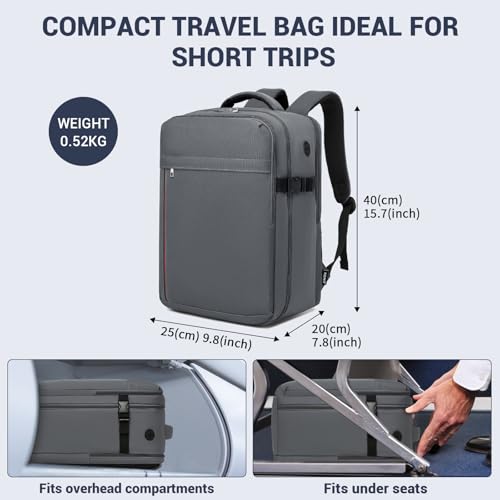 Kono 20L Casual Daypack, 40×20×25 cm, Airline Approved, 15.6" waterproof Laptop Backpack for Men & Women – Grey - color: Grey