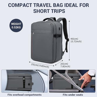Kono 20L Casual Daypack, 40×20×25 cm, Airline Approved, 15.6" waterproof Laptop Backpack for Men & Women – Grey - color: Grey