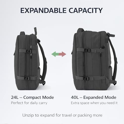 Travel Backpack, Expandable Large Capacity Business Work, Water Repellent Carry On Daypack with USB Charging Port, Fit 17 Inch Laptop, Bag for Men and Women, Black - color: Black