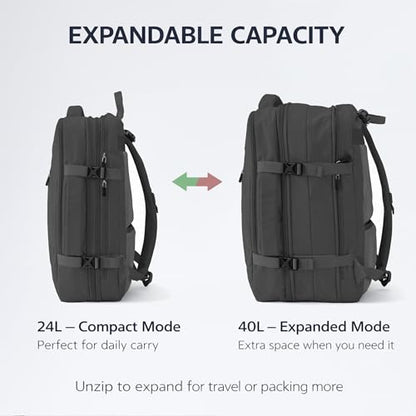 Travel Backpack, Expandable Large Capacity Business Work, Water Repellent Carry On Daypack with USB Charging Port, Fit 17 Inch Laptop, Bag for Men and Women, Black - color: Black
