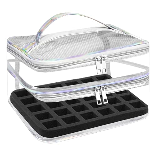 Beloving Nail Polish Organizer, Clear Double Tier Nail Storage Organizer Case Holds 30 Bottles, Portable PVC Nail Tech Bag with Dividers, Nail Polish Supplies Travel Case for Display - color: 7.lridescent