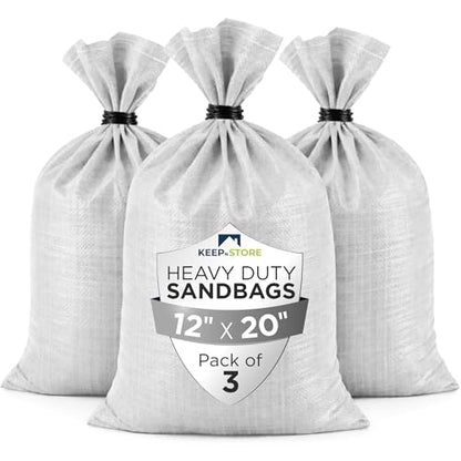 Heavy Duty Sand Bags Pack of 3, White Empty Sandbags with Built-In Ties, Woven Polypropylene UV Protection 1600 Hours, Fillable Bags for Flood Control, Weight, 12x20 inches, 25 Pounds Volume - size: 12"W x 20"L, style: Pack of 3
