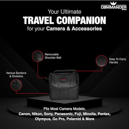 COMMANDER OPTICS Small Camera Bag - Water Resistant, Soft Padded, Compact Travel Bag for Canon EOS, Nikon, Sony & More DSLR Cameras/Camcorders Ample Storage and Protection for Your Equipment (Small)