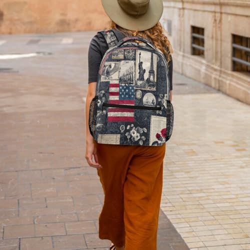 Flag Kids Backpack for Girl Boy Waterproof Kids Back Pack | Retro Art School Bookbag fit Women Men Lightweight Rucksack Casual Daypack Carry On Bag for Work Hiking Camping Gym Travel - color: American Flag Retro Art