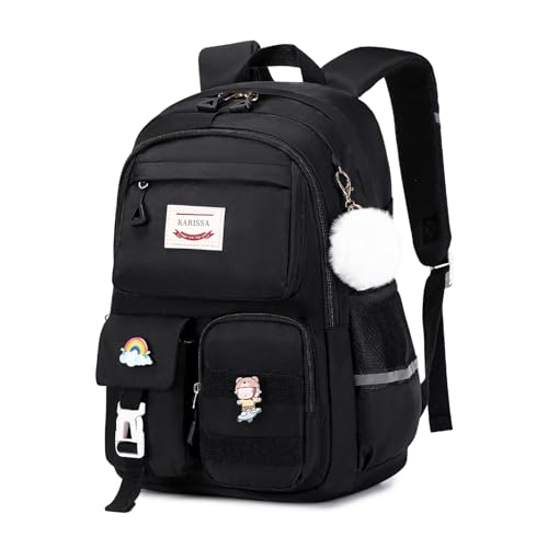MUSEVOS Girls Backpack for Kids Teenage Elementary Middle High School Backpacks, Lightweight Water Resistant Bookbag Multiple Compartments large Capacity, Black - color: Black