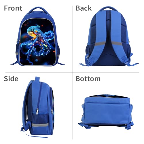 ZRENTAO Kids Backpack, 3D Reflective Cartoon, 600D Polyester & Dual Zippers, 17" Bookbag with Ergonomic Design for boys & girls age 6-18, Octopus Space Style for school Children Kids - color: 20#octopus