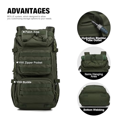 Mardingtop Tactical Backpacks Molle Hiking daypacks for Motorcycle Camping Hiking Military Traveling,25L Backpack - color: Ranger Green