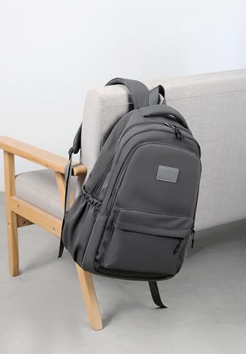 Water-Resistant Casual Backpack – Lightweight Travel Daypack with Laptop Compartment & Multi-Pocket Design (Grey) - color: Grey