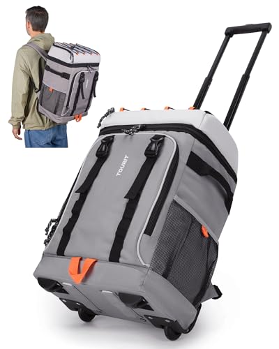 TOURIT Insulated Rolling Cooler Backpack, Leakproof Waterproof Beach Cooler Bag with Wheels and Handle, Outdoor Camping Picnic Travel - color: 02-Grey, style: 50 Cans