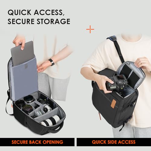 TARION Camera Backpack for Photographers - Compact Camera Bag with 15 Inch Laptop Compartment - Side Access Quick Draw - Anti-theft Hidden Pocket Tripod Holder Rain Cover - TB04 Black - color: Black